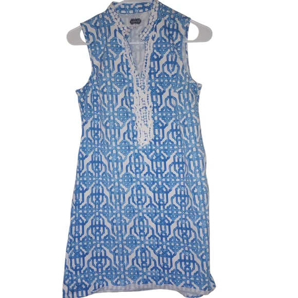 Mudpie Crotchet Blue and White A Line Sleeveless Dress Size M - Picture 2 of 5